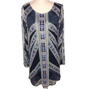 Fire Los Angeles geometric blue green flowy dress size large